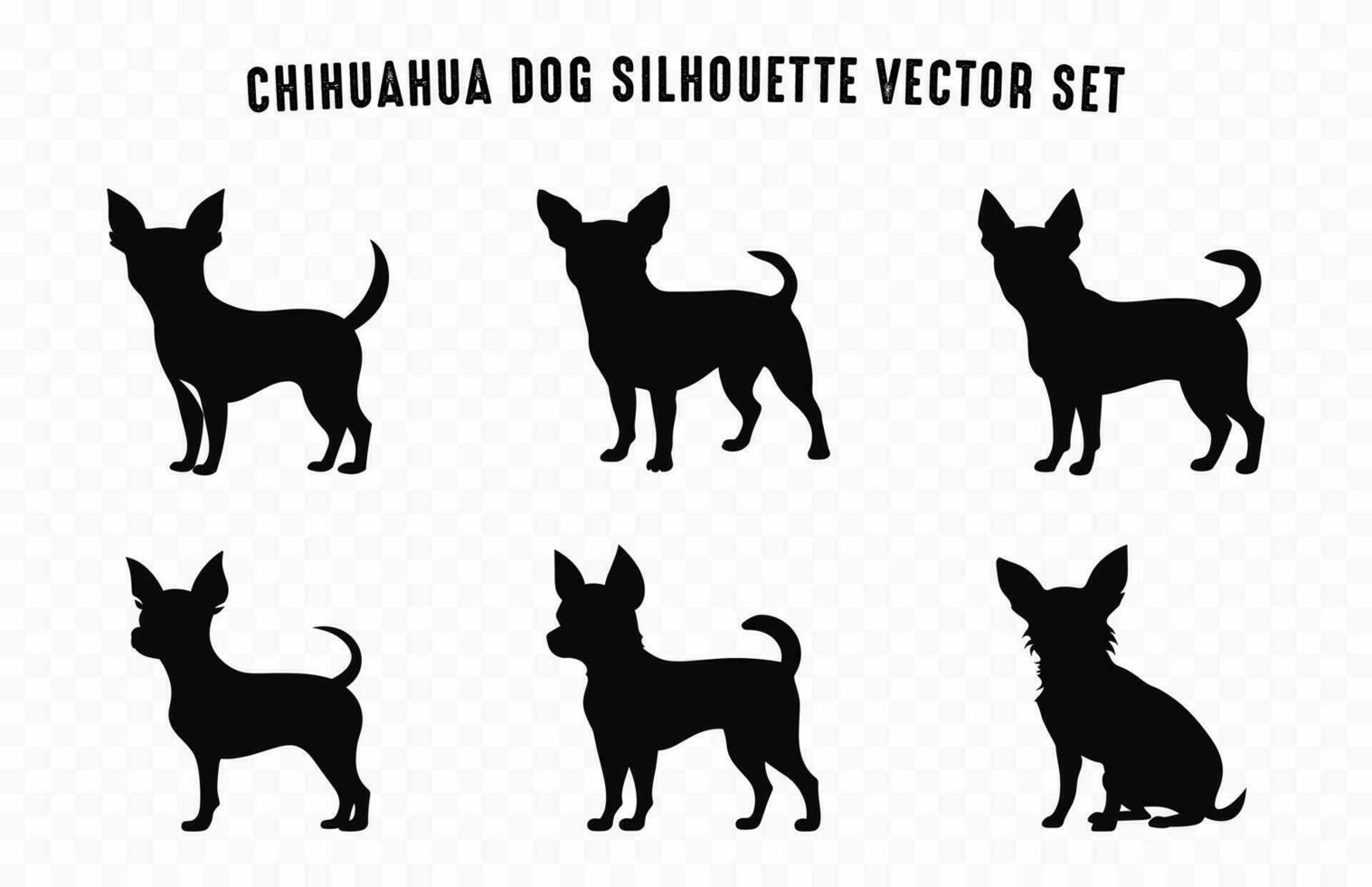 chihuahua chien noir silhouettes vecteur ensemble, silhouette de chiens race paquet