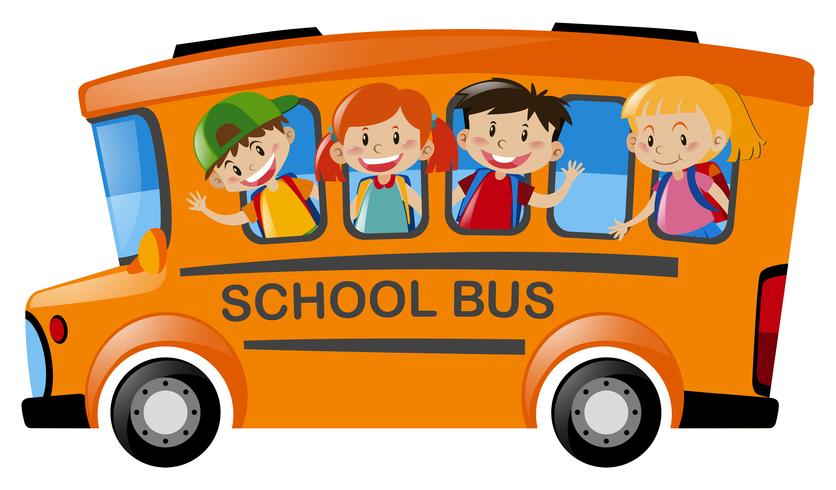 Enfants montés dans un bus scolaire vecteur