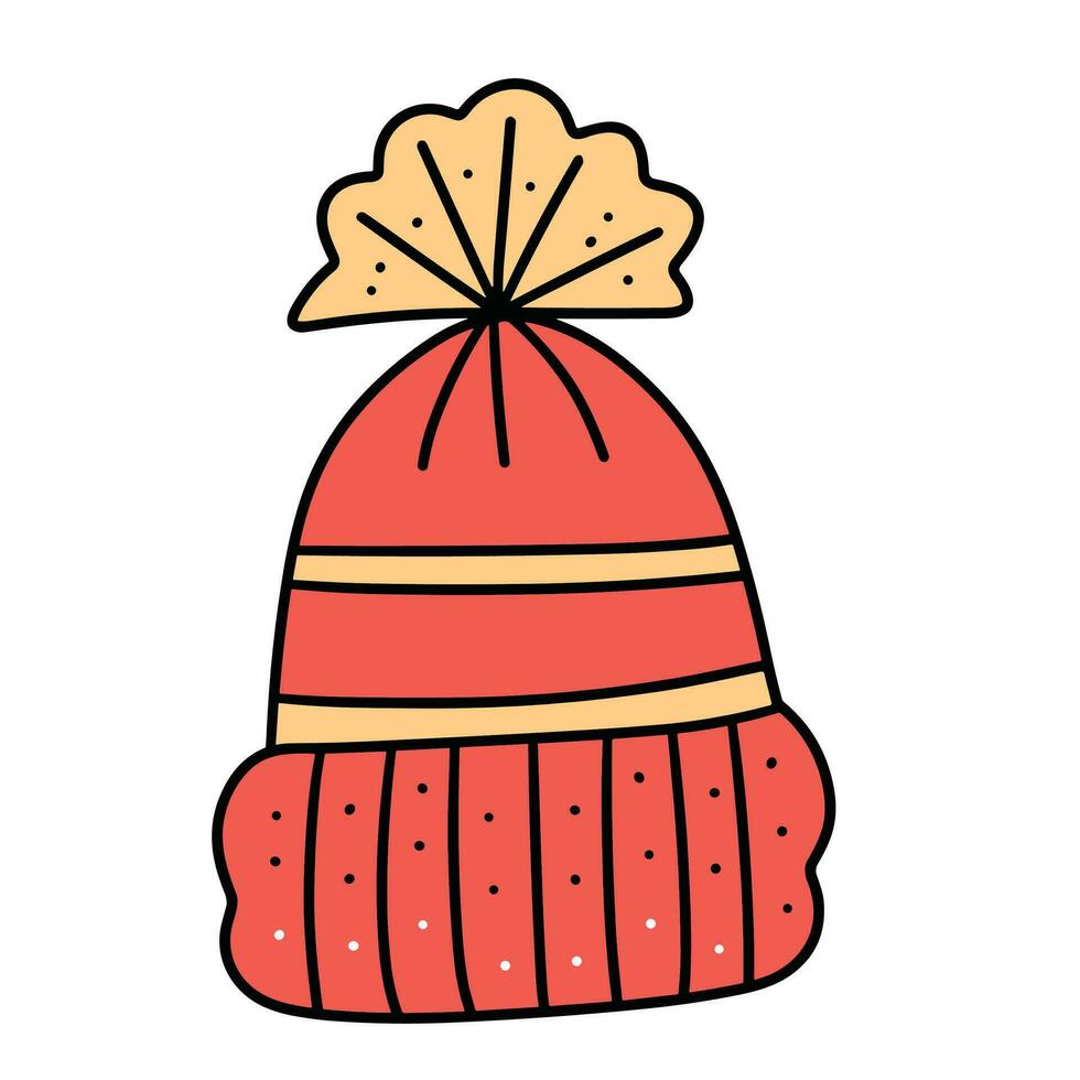 hiver chapeau coloré contour. isolé griffonnage chapeau avec coloré. main tiré vecteur art