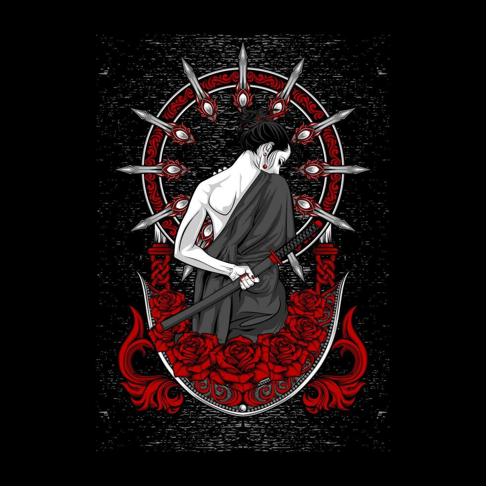 samouraï Dame illustration pour t chemise conception vecteur