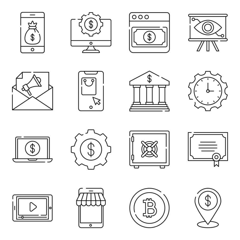 pack d & # 39; icônes linéaires affaires et commerce électronique vecteur