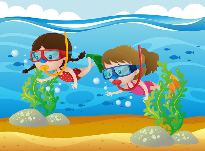 Deux filles plongeant sous la mer vecteur