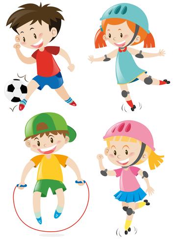 Quatre enfants pratiquant différents sports vecteur