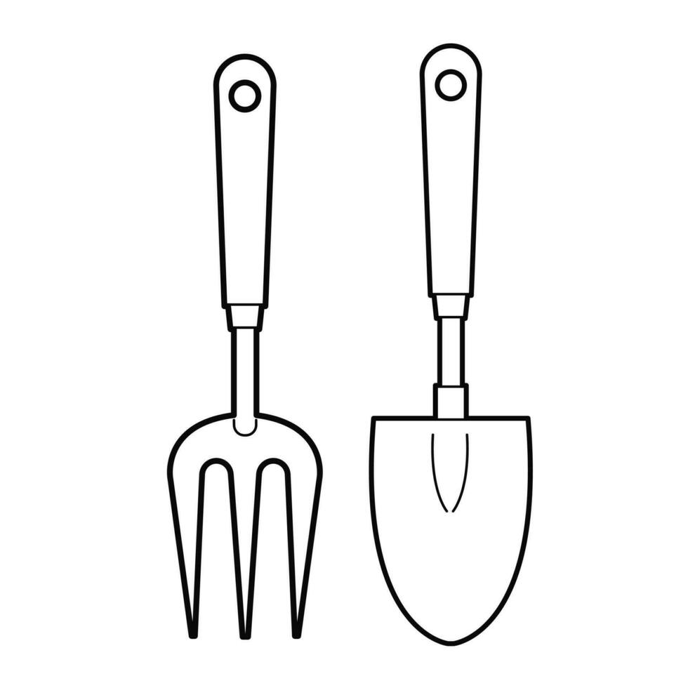 jardin pelle et relâchement fourchette. jardin outil et équipement. conception élément. contour illustration isolé sur blanc Contexte. vecteur