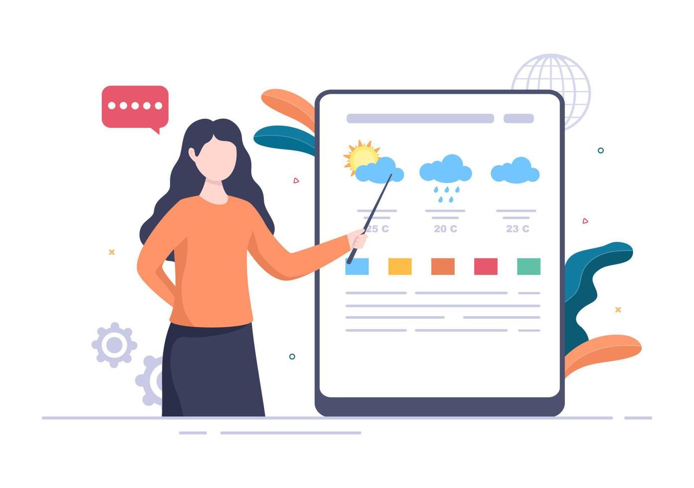 illustration vectorielle de fond de journaliste de nouvelles avec le diffuseur ou le journaliste sur le moniteur sur l'incident d'information, les activités, la météo et les annonces vecteur