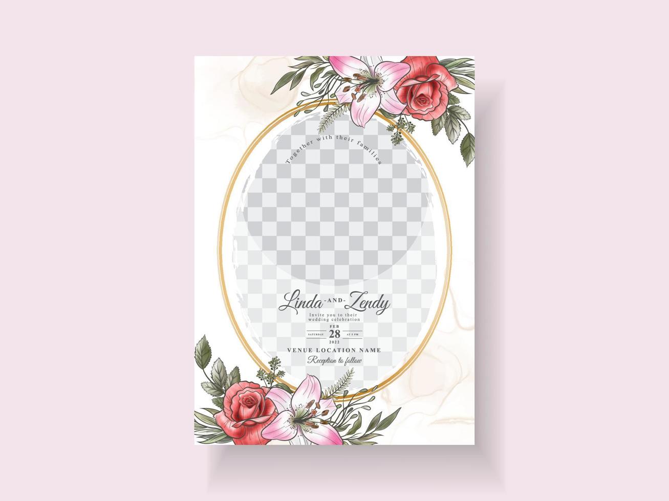 carte d'invitations de mariage floral romantique vecteur
