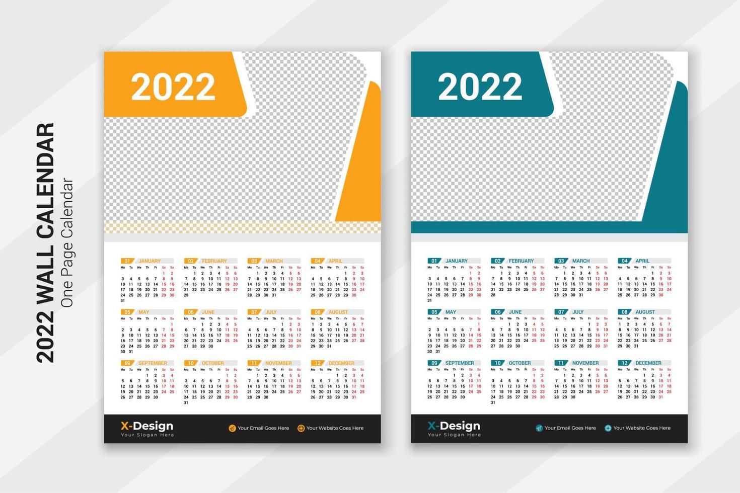 conception de modèle de calendrier mural d'une page 2022 vecteur