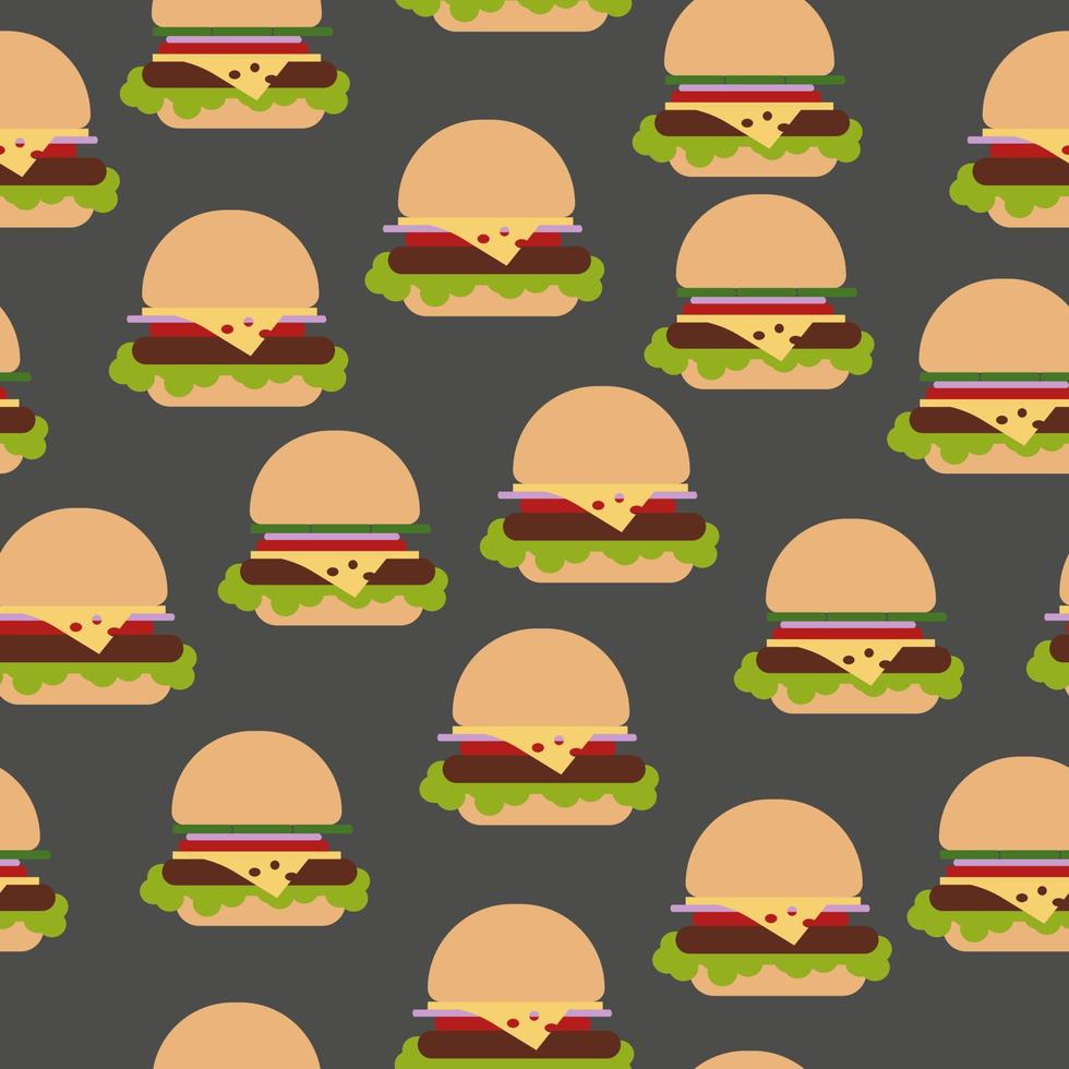 deux sortes de cheeseburgers modèle sans couture, restauration rapide sur fond gris foncé vecteur
