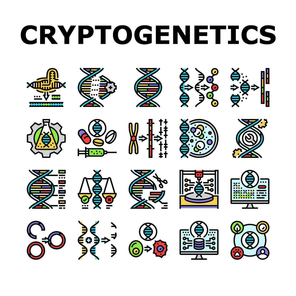 cryptogénétique ADN gène hélix Icônes ensemble vecteur