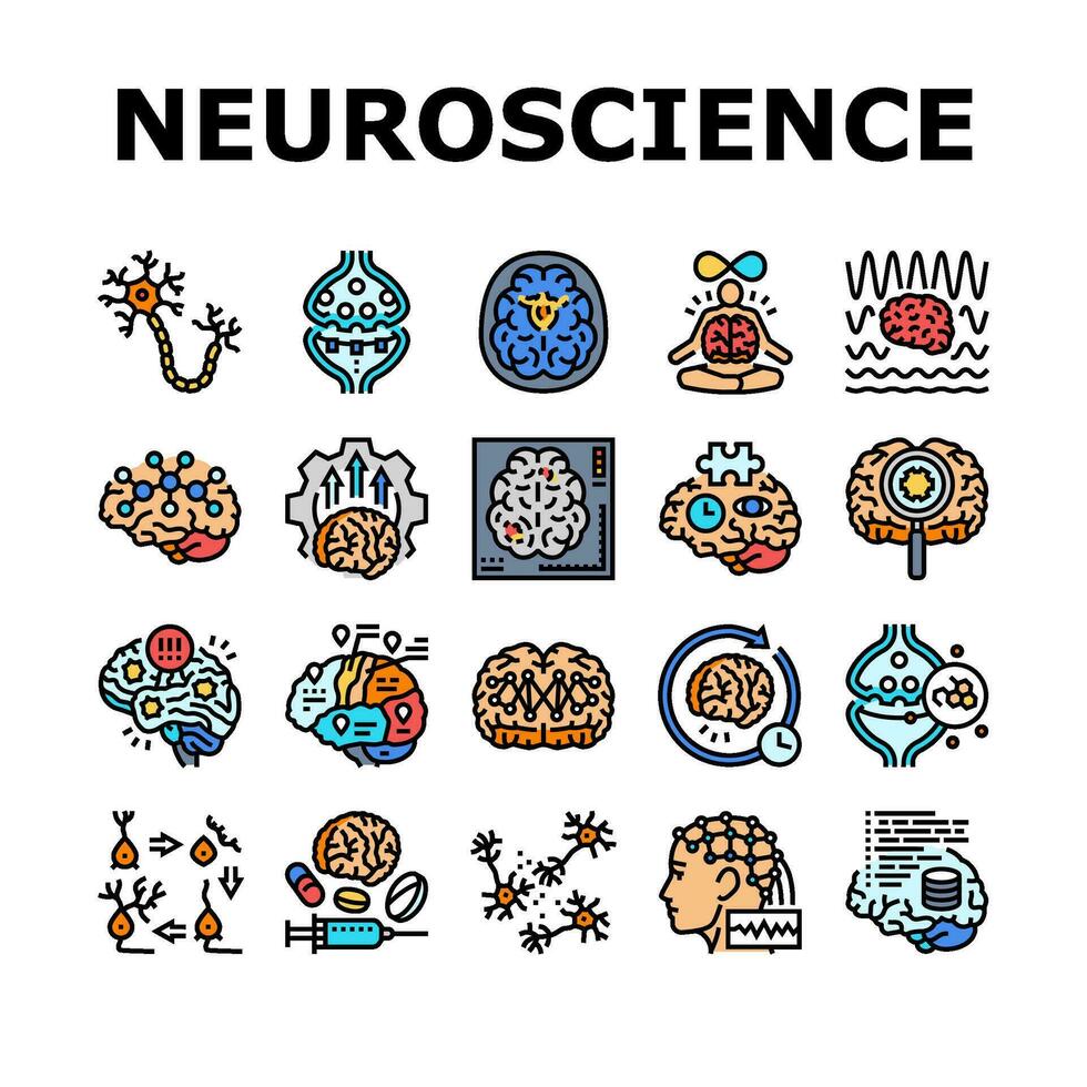 neuroscience cerveau neurologie Icônes ensemble vecteur