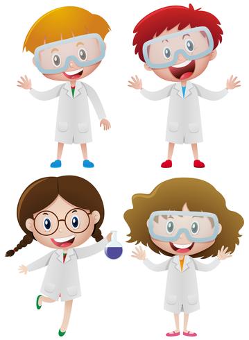 Enfants en robe de science et lunettes vecteur