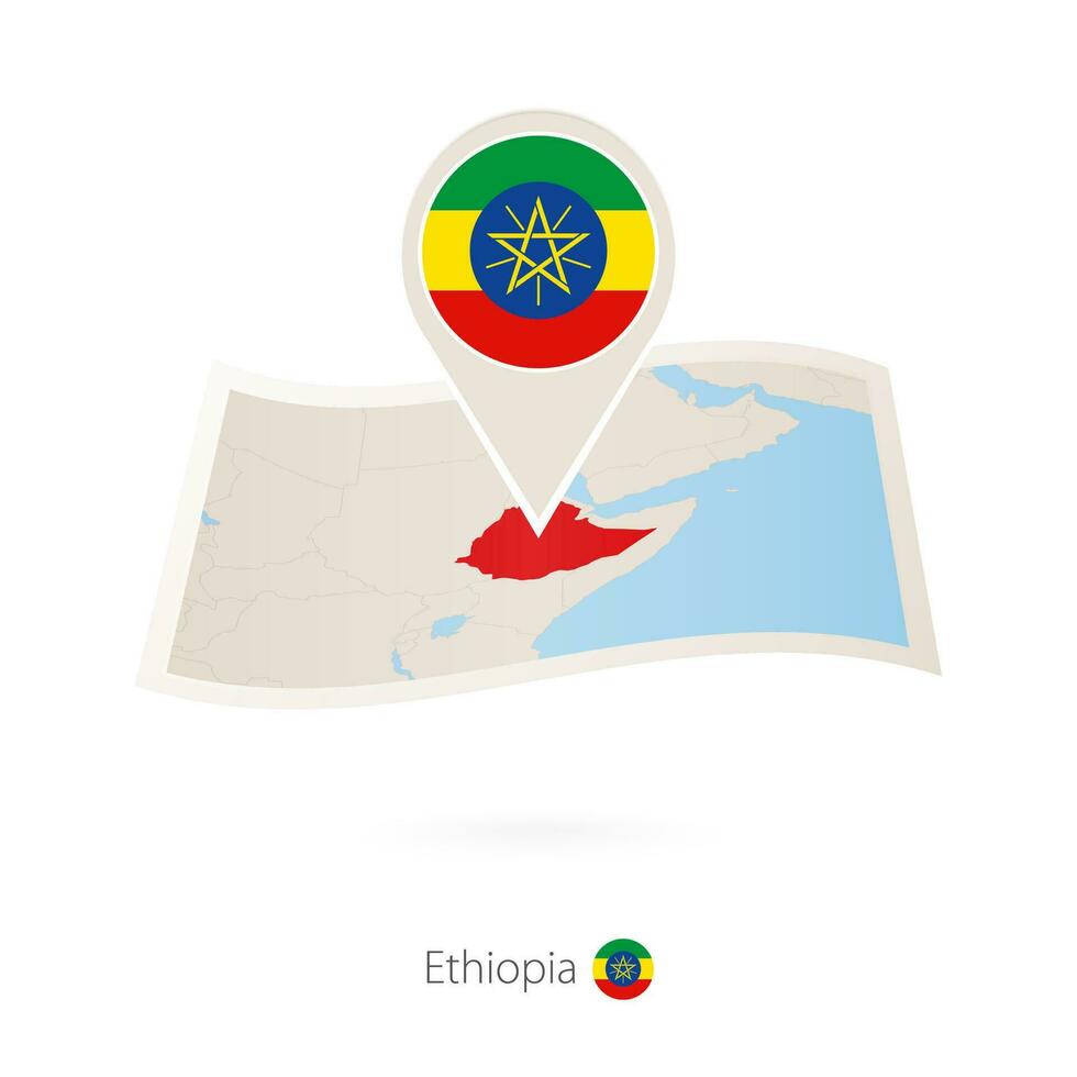 plié papier carte de Ethiopie avec drapeau épingle de Ethiopie. vecteur