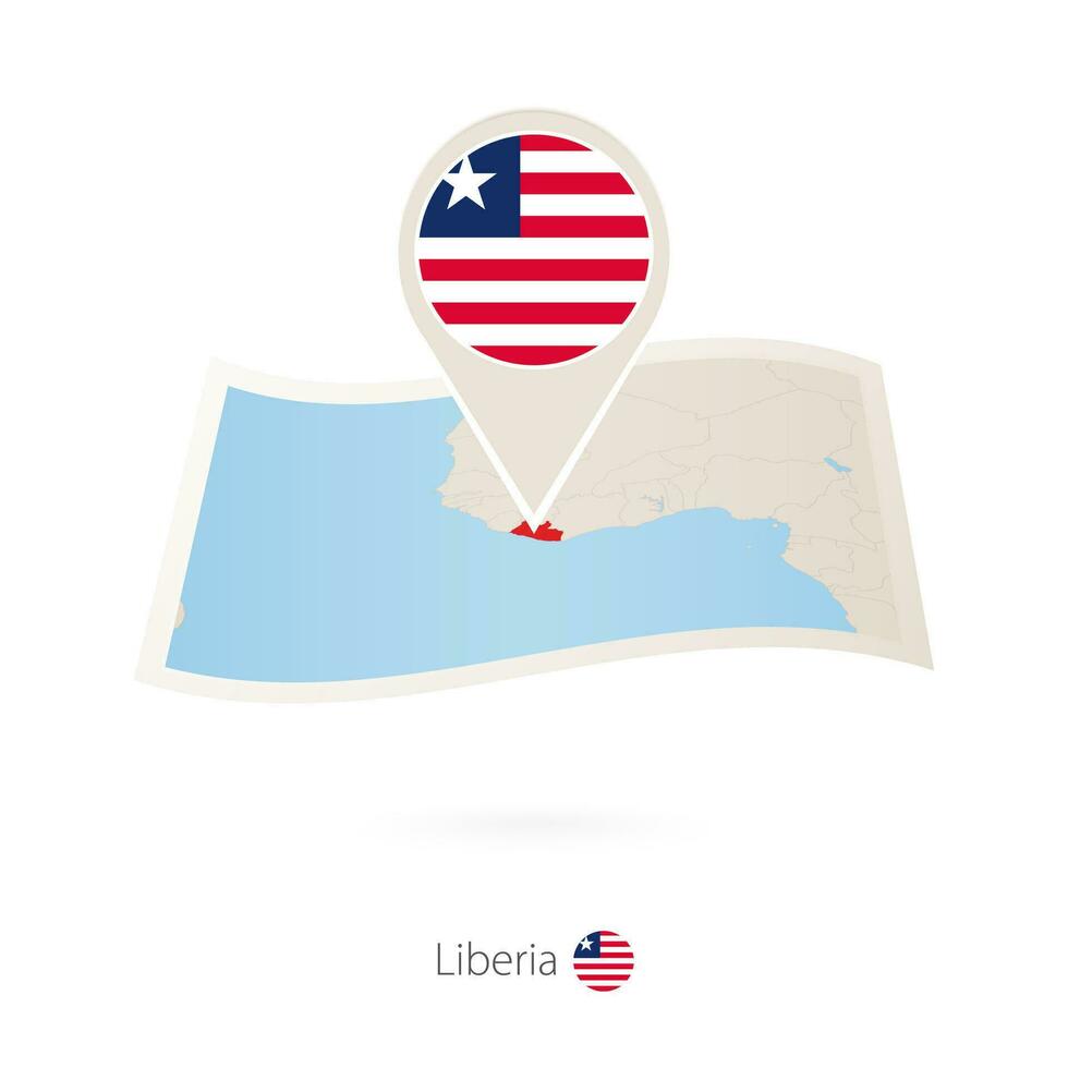 plié papier carte de Libéria avec drapeau épingle de Libéria. vecteur