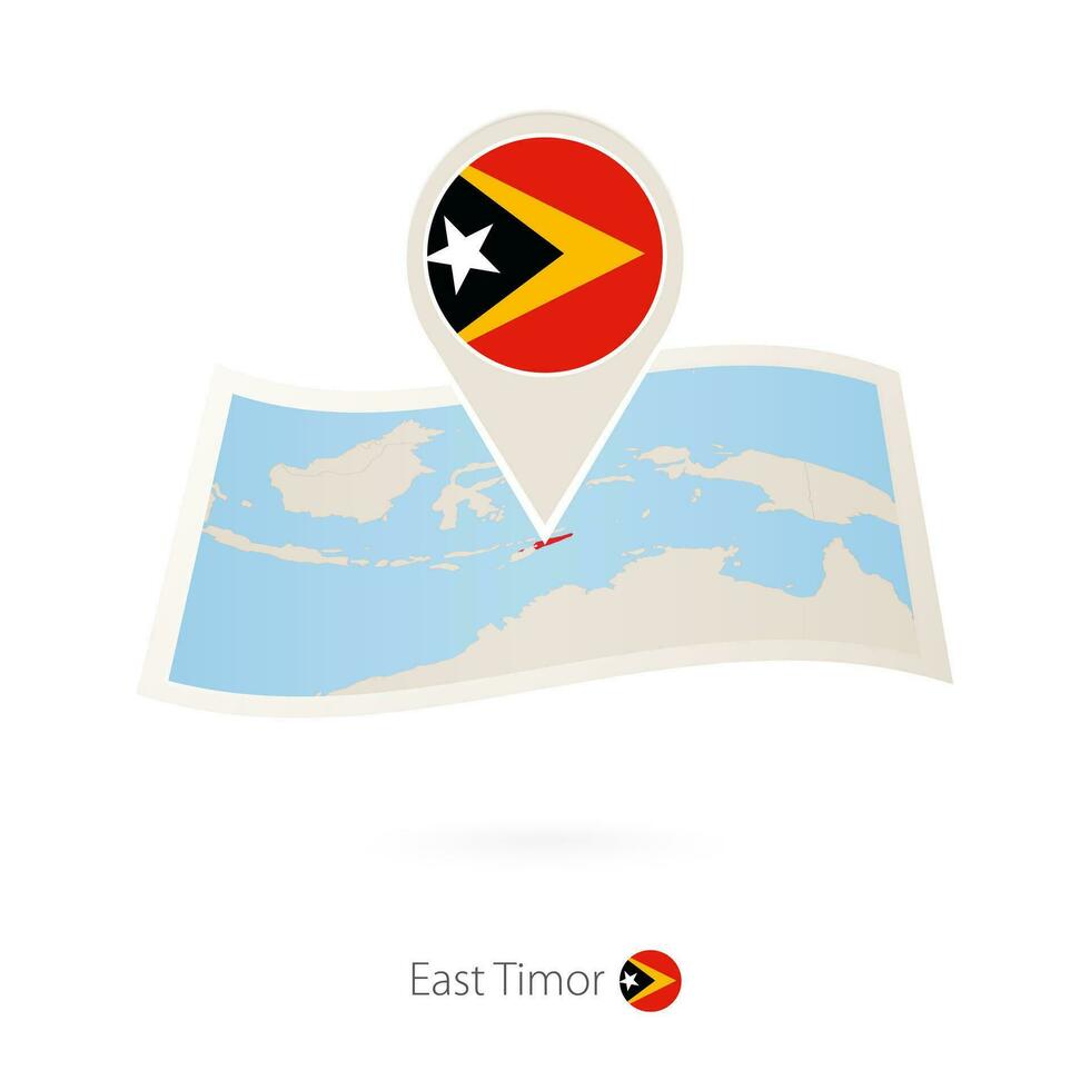 plié papier carte de est timor avec drapeau épingle de est Timor. vecteur