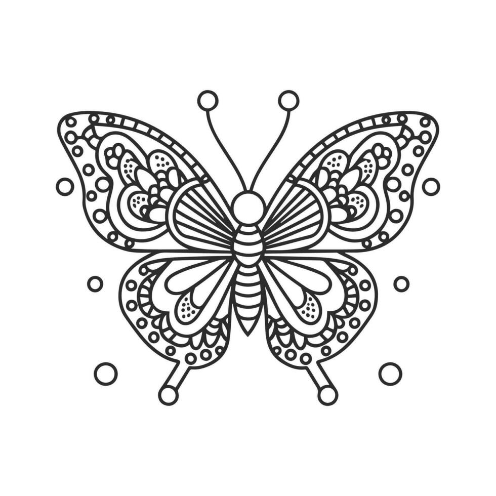 une papillon coloration page avec une noir et blanc conception vecteur