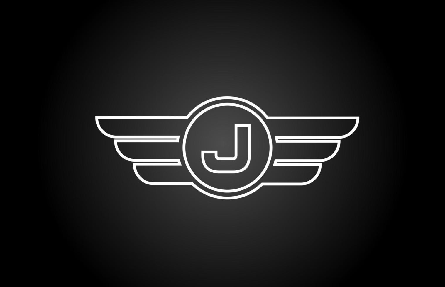 icône du logo de la lettre de l'alphabet j pour les entreprises et l'entreprise avec un design d'aile de ligne noir et blanc vecteur
