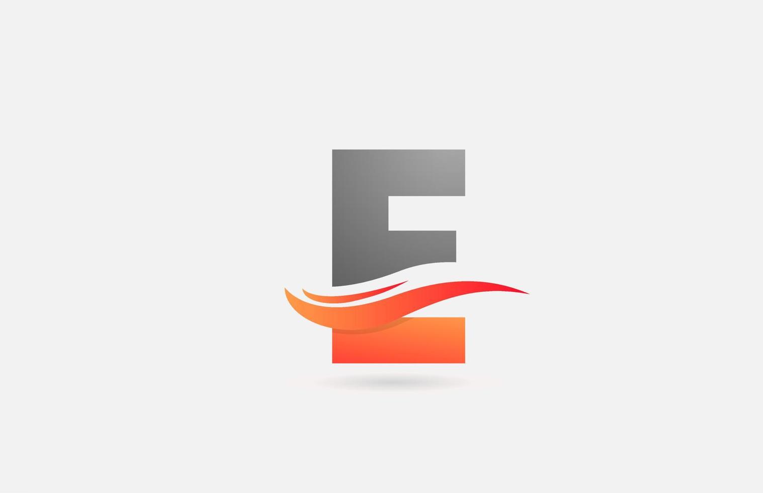 icône du logo de la lettre de l'alphabet e gris orange pour les entreprises et les entreprises avec un design swoosh vecteur