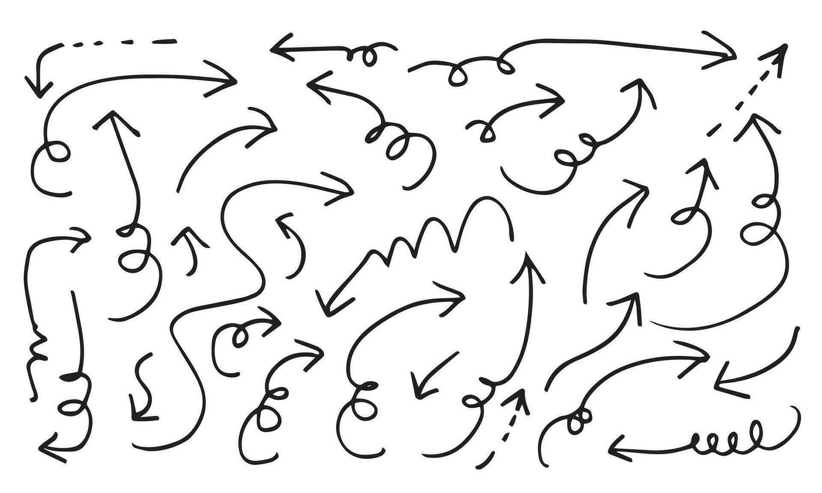 éléments de conception de griffonnage. flèches dessinées à la main isolées sur fond blanc. illustration vectorielle. vecteur