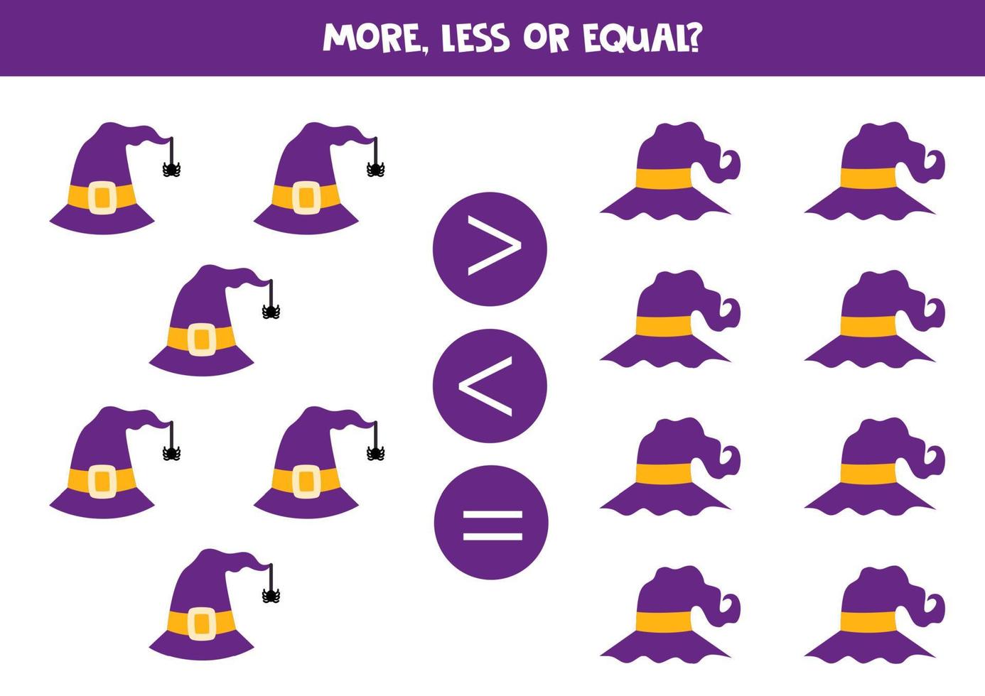 plus, moins, égal avec des chapeaux d'halloween. comparaison mathématique. vecteur