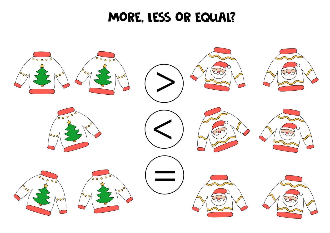 plus, moins, égal avec des pulls de Noël. comparaison mathématique. vecteur