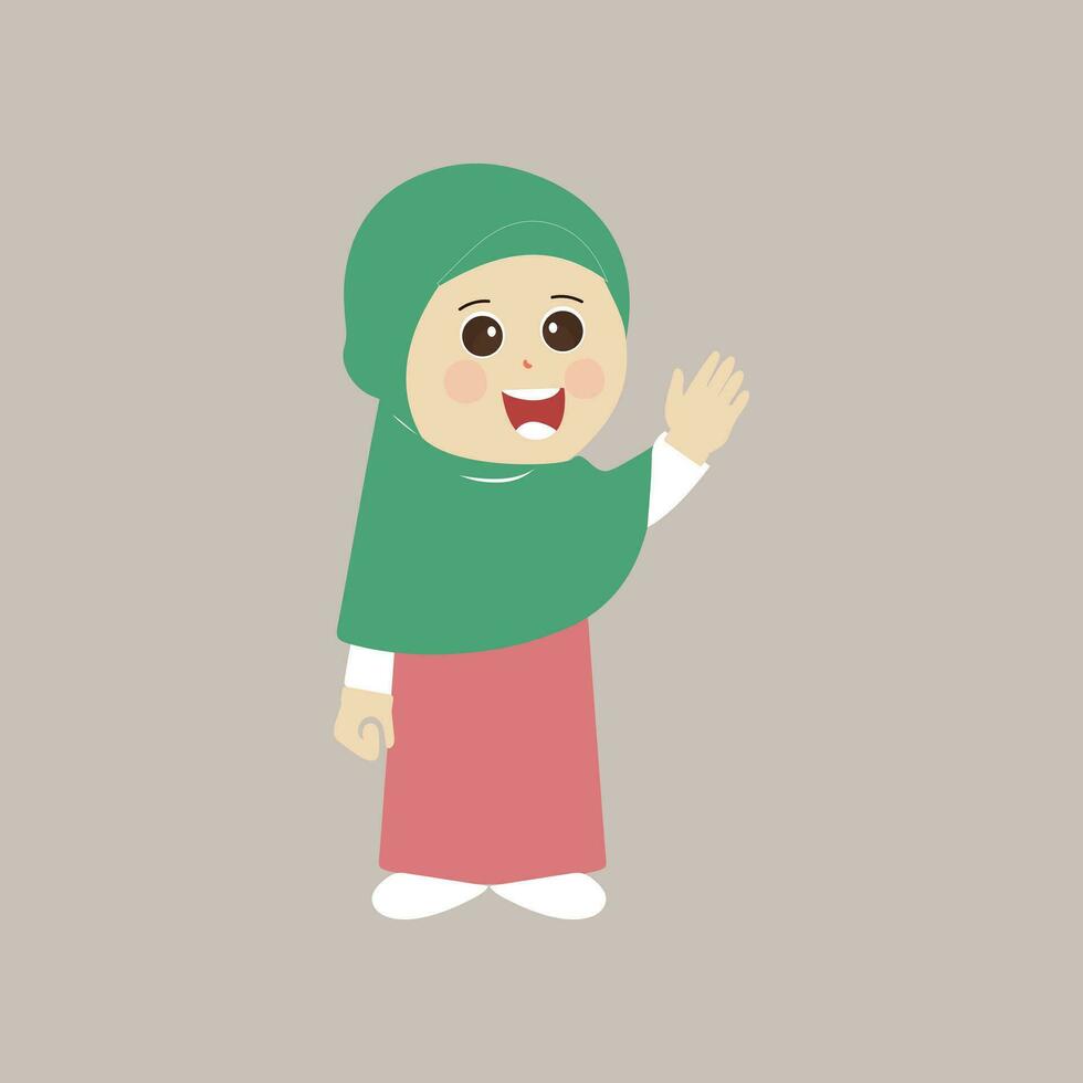 musulman enfant, peu fille Ramadan dessin animé vecteur illustration. mignonne femelle enfant dans traditionnel vêtements. content et souriant les enfants personnage dans hijab. musulman fille dans différent action