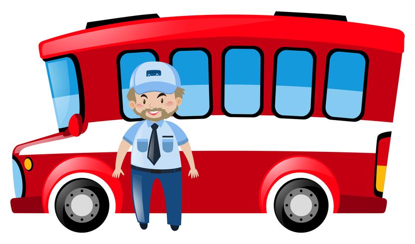 Chauffeur de bus et bus rouge vecteur