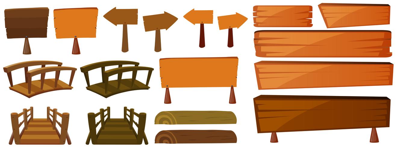 Panneaux et ponts en bois vecteur
