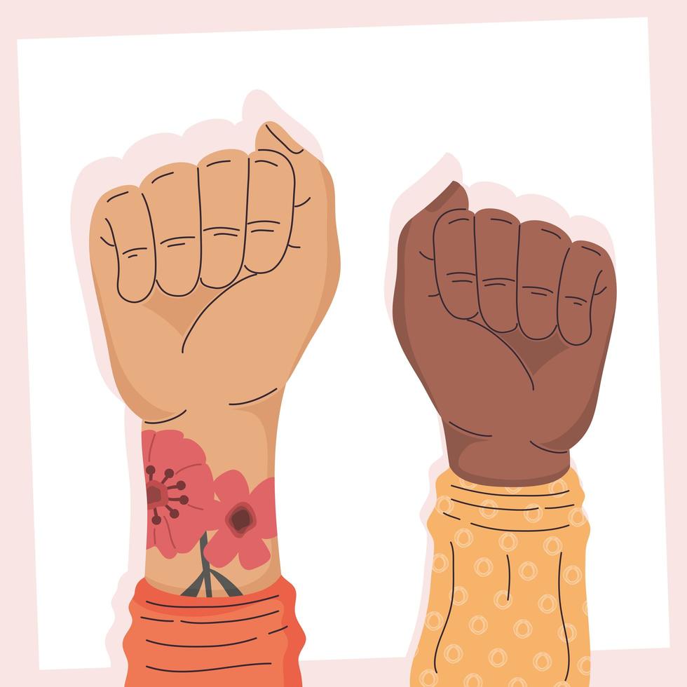 mains d'activistes interracial vecteur