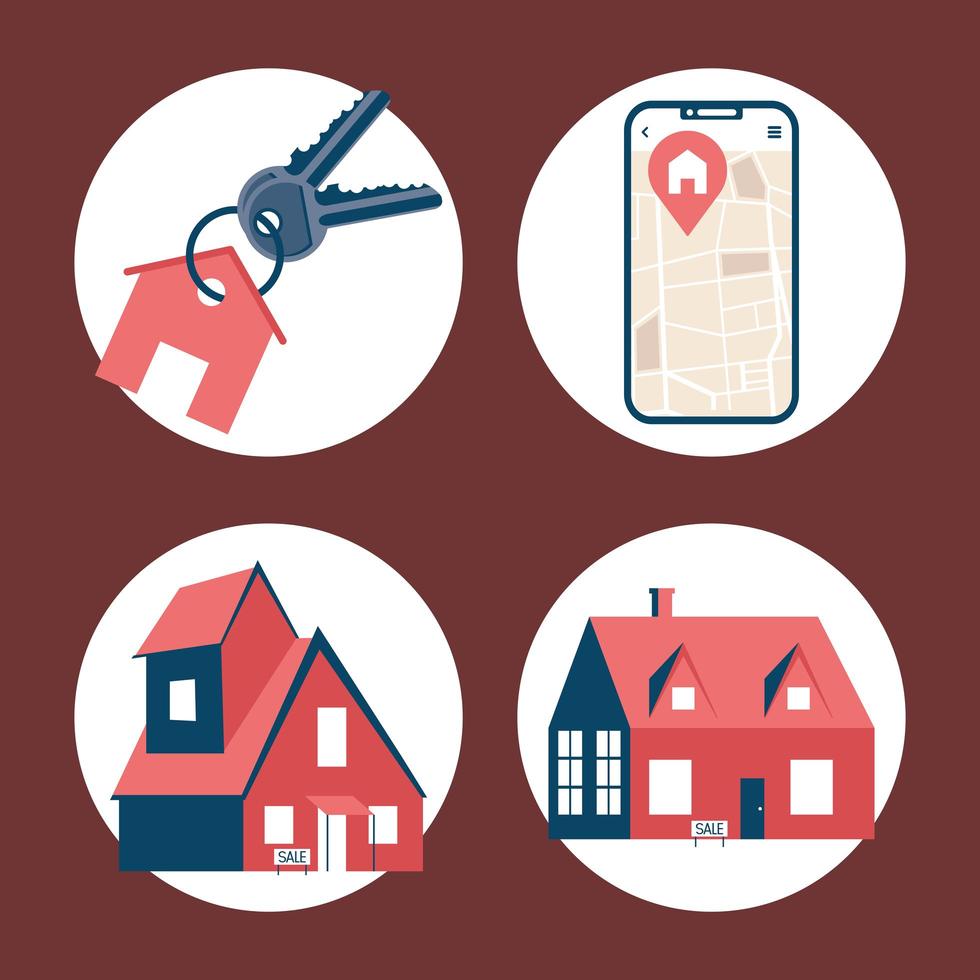 quatre icônes de l'immobilier vecteur