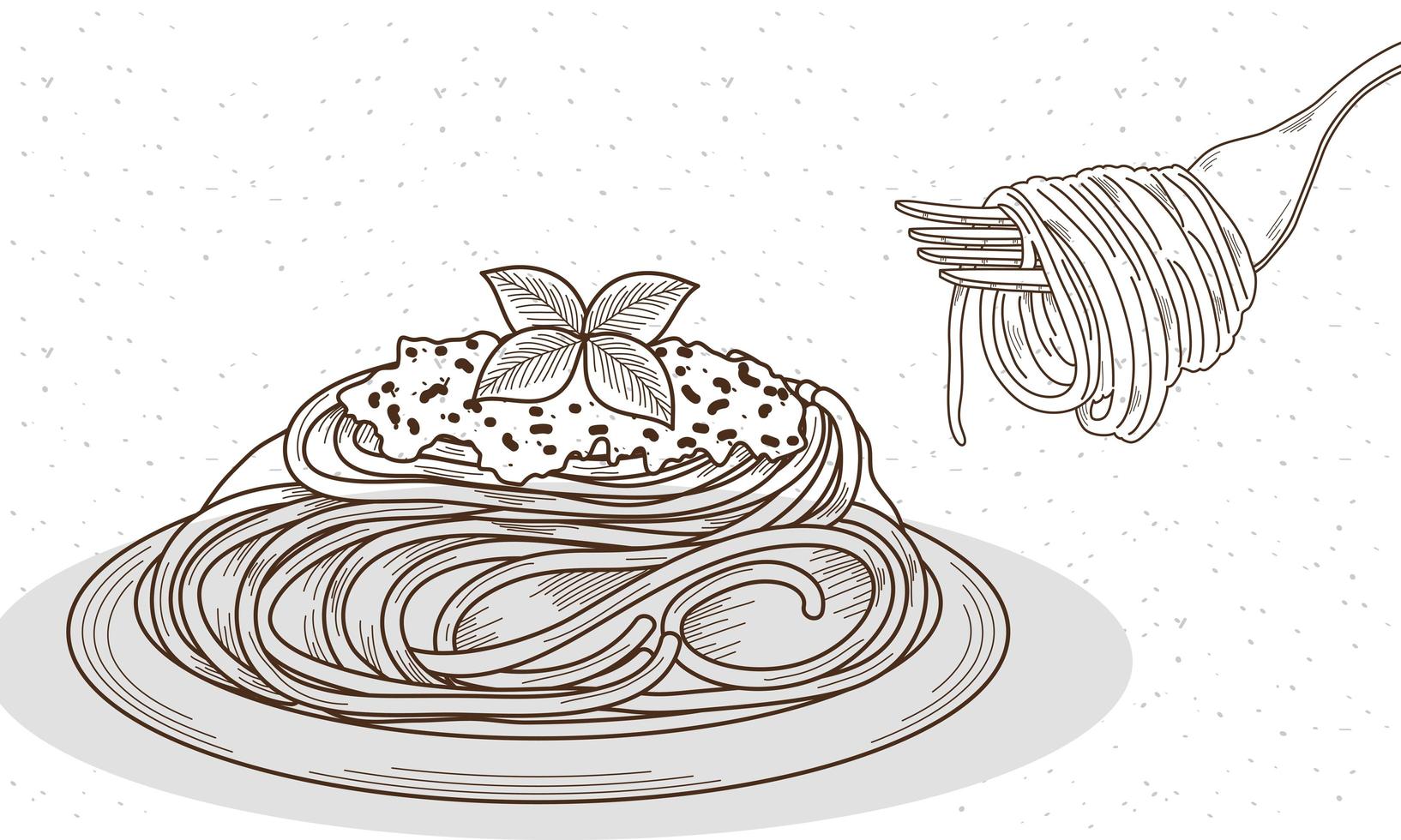 spaghetti italien et fourchette vecteur