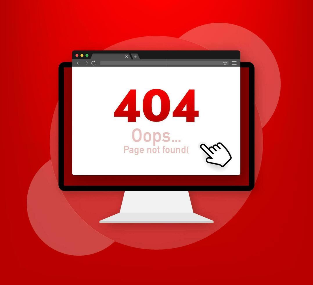 404 Erreur page ne pas a trouvé isolé dans rouge Contexte. vecteur illustration