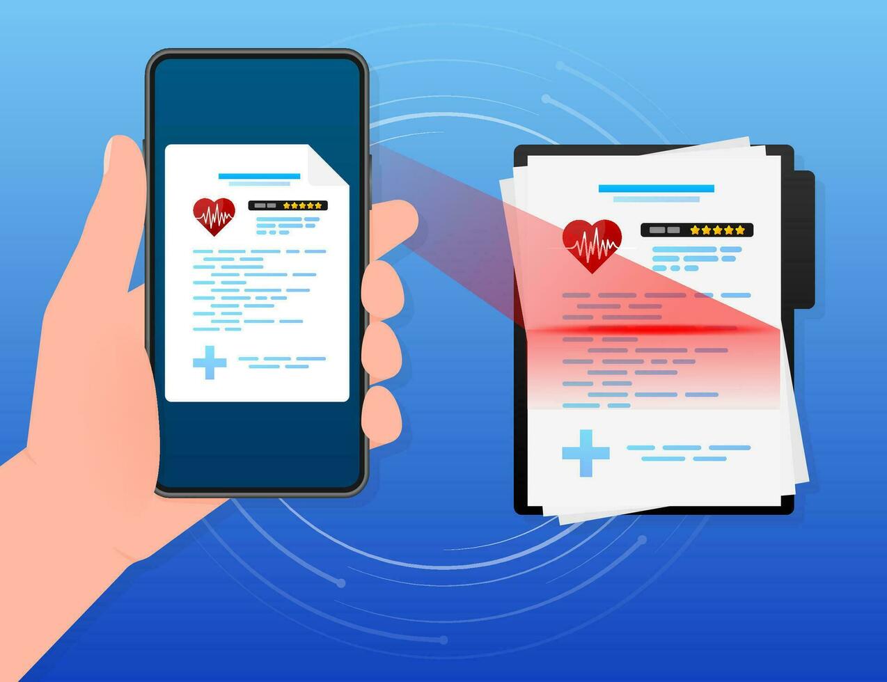 vecteur illustration de soins de santé concept avec cool vérifier liste sur presse-papiers et rouge stéthoscope.