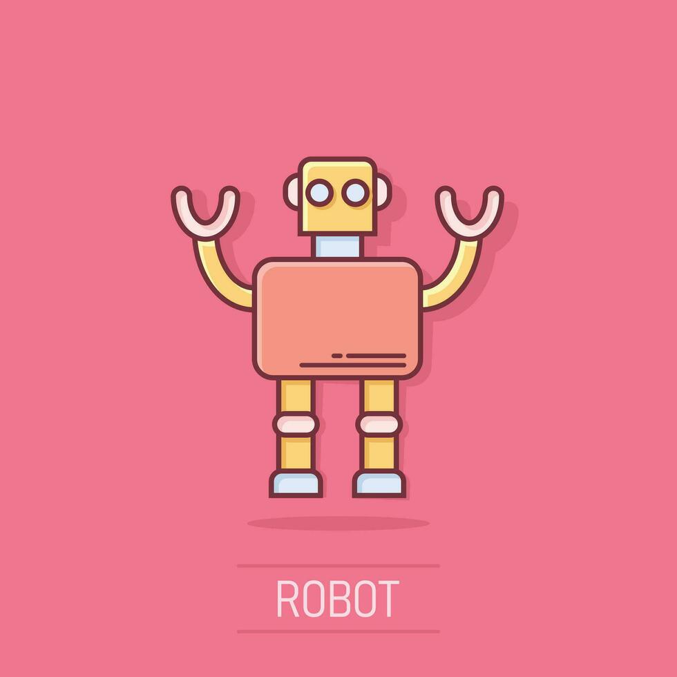 mignonne robot chatbot icône dans bande dessinée style. bot opérateur dessin animé vecteur illustration sur isolé Contexte. intelligent chatbot personnage éclaboussure effet affaires concept.