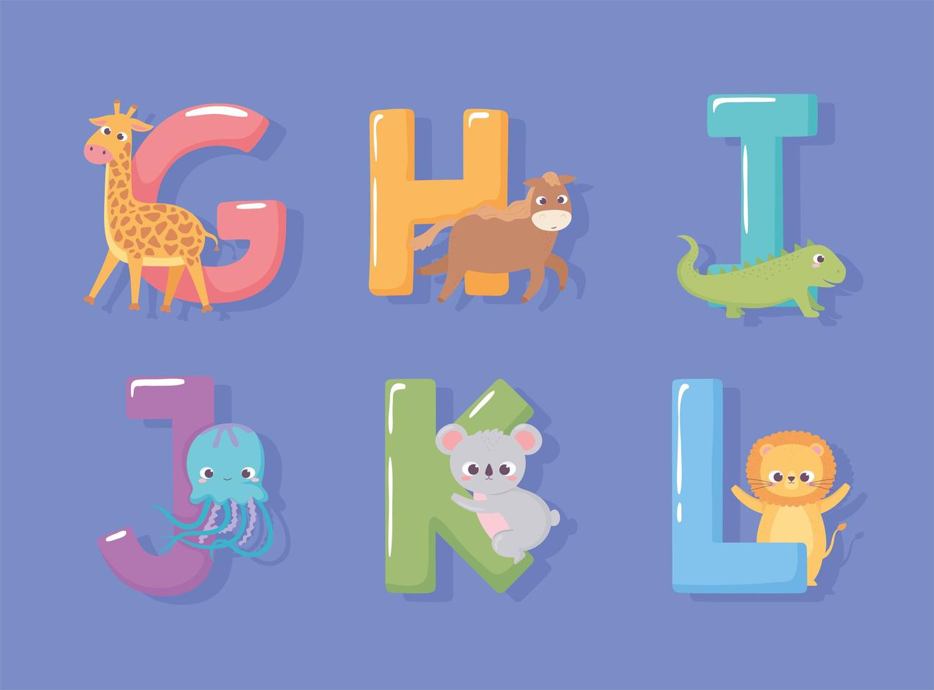 alphabet anglais animaux de dessin animé vecteur