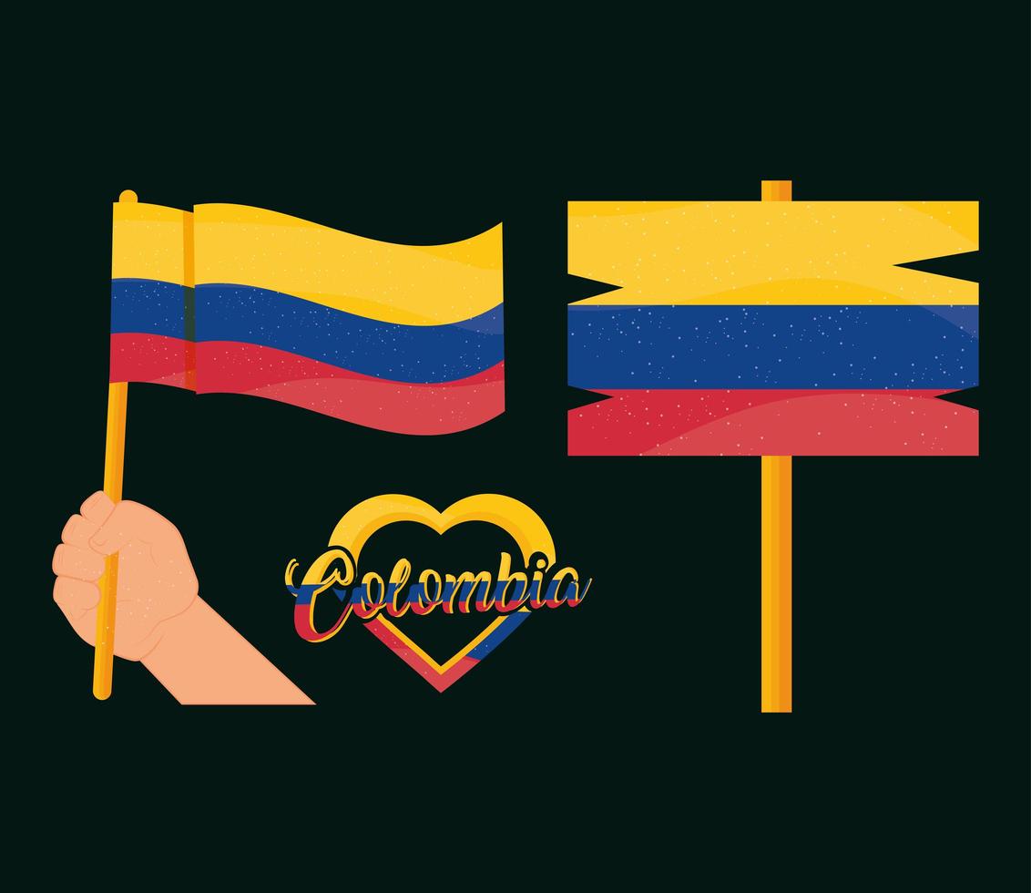 drapeaux colombie et coeur vecteur