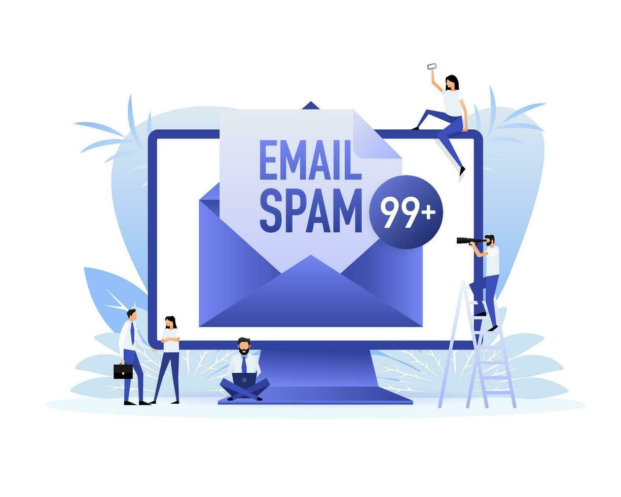 email Spam dans portable avec personnes. vecteur illustration