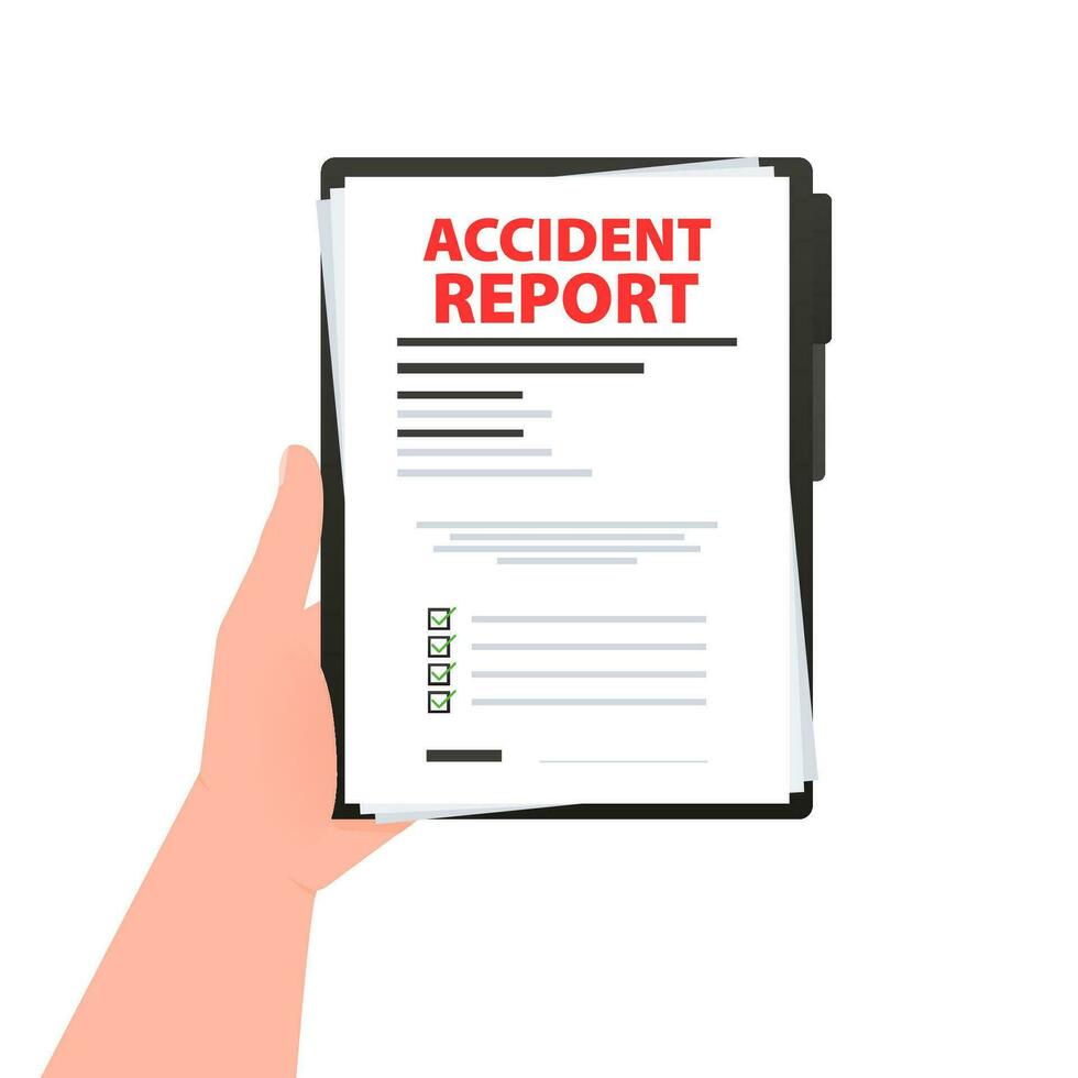 accident rapport former. écrire application. presse-papiers document. vecteur Stock illustration.