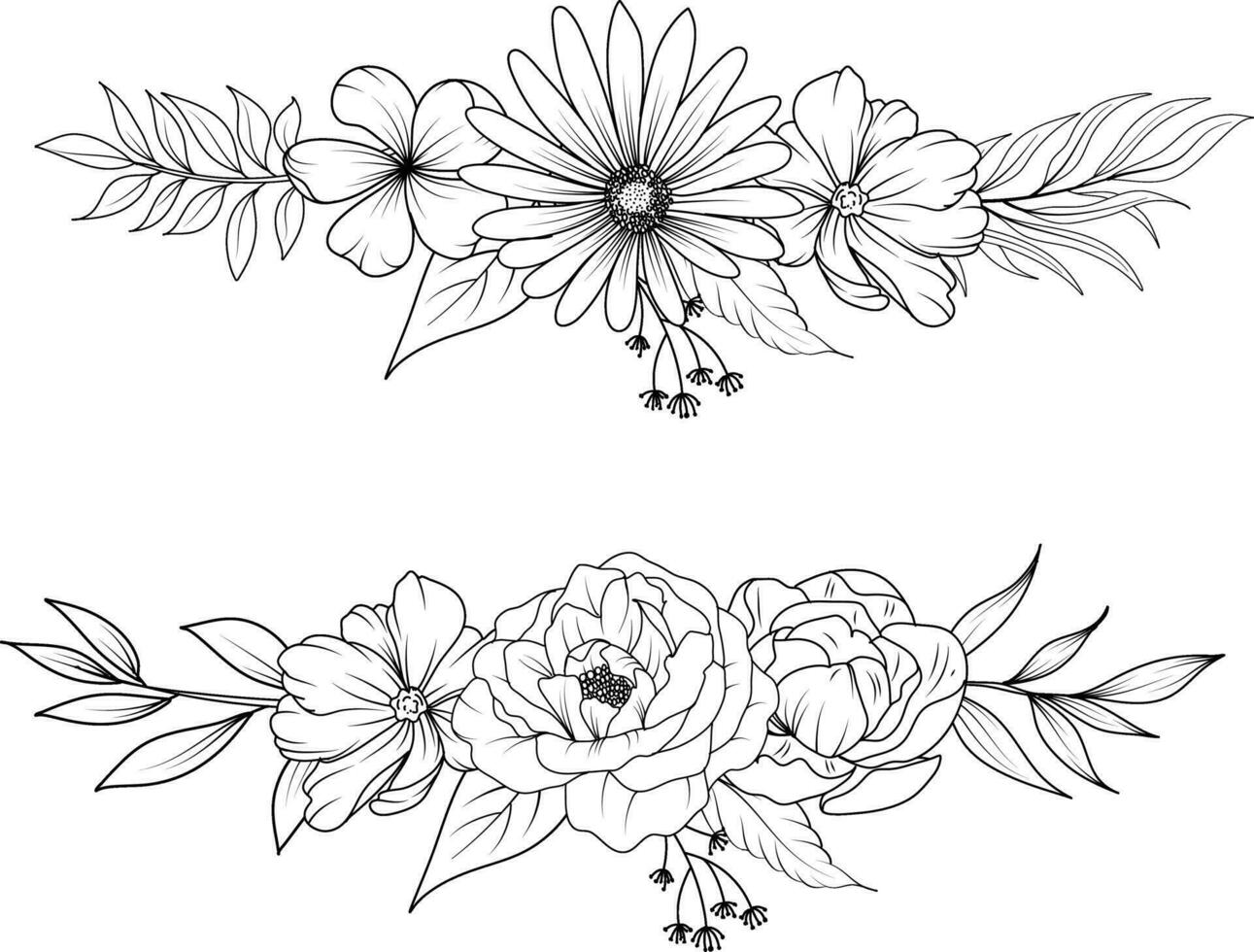 ligne art fleurs sauvages couronne vecteur illustration. fleur bouquet esquisser