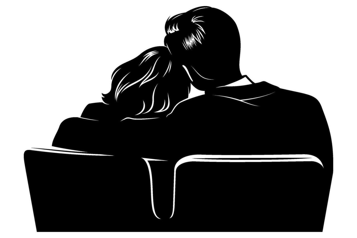 silhouette de aimant couple de public à cinéma, concert, la musique montrer. vecteur clipart isolé sur blanche.