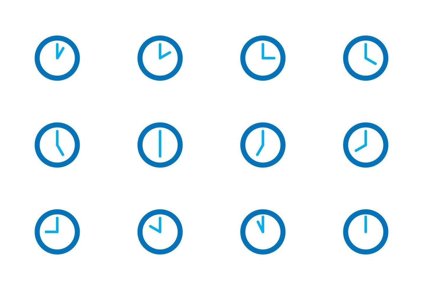24 heures ensemble de l'horloge icône. analogique l'horloge 24 heures journée nuit en série icône symbole plat séquence modèle, vecteur