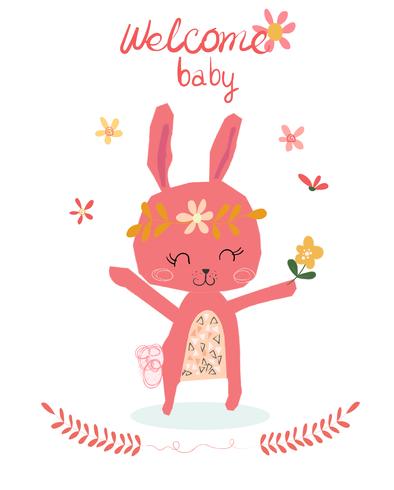 carte de douche de bébé avec lapin de dessin animé mignon vecteur