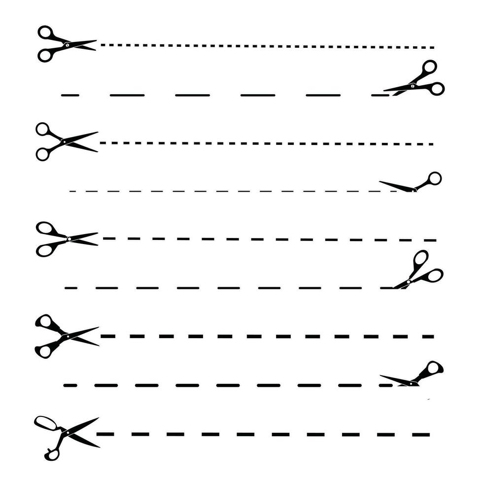 ensemble de noir les ciseaux avec Couper lignes. les ciseaux Coupe. modifiable accident vasculaire cérébral. vecteur ensemble de Coupe ciseaux. papier Couper icône avec à pois doubler.