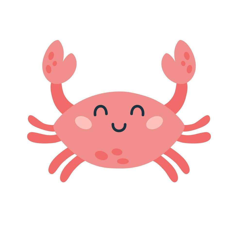 dessin animé main tiré content bébé Crabe sur isolé blanc Contexte. personnage de le mer animaux pour le logo, mascotte, conception. vecteur illustration