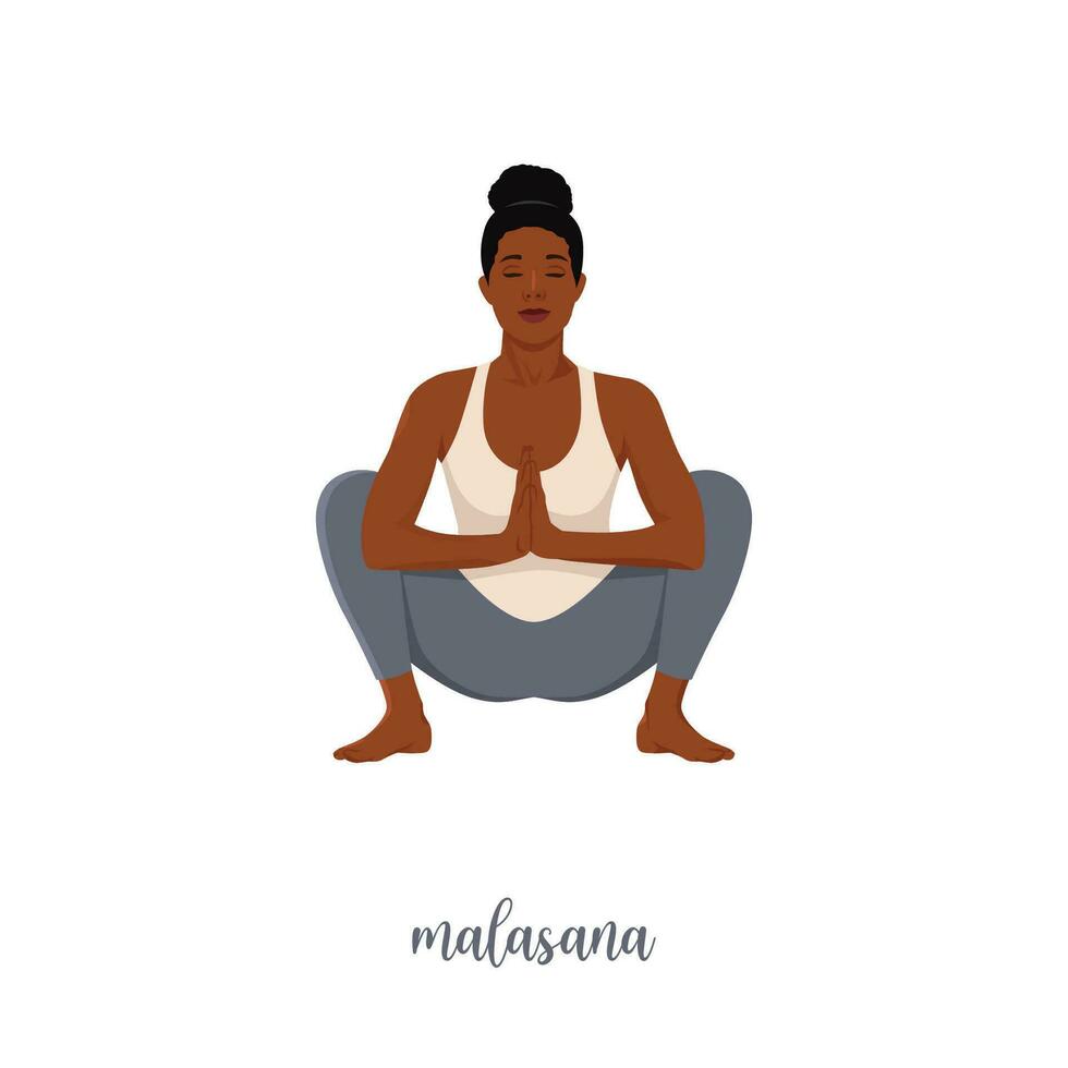 femme Faire yoga, séance dans malasana guirlande pose. vecteur
