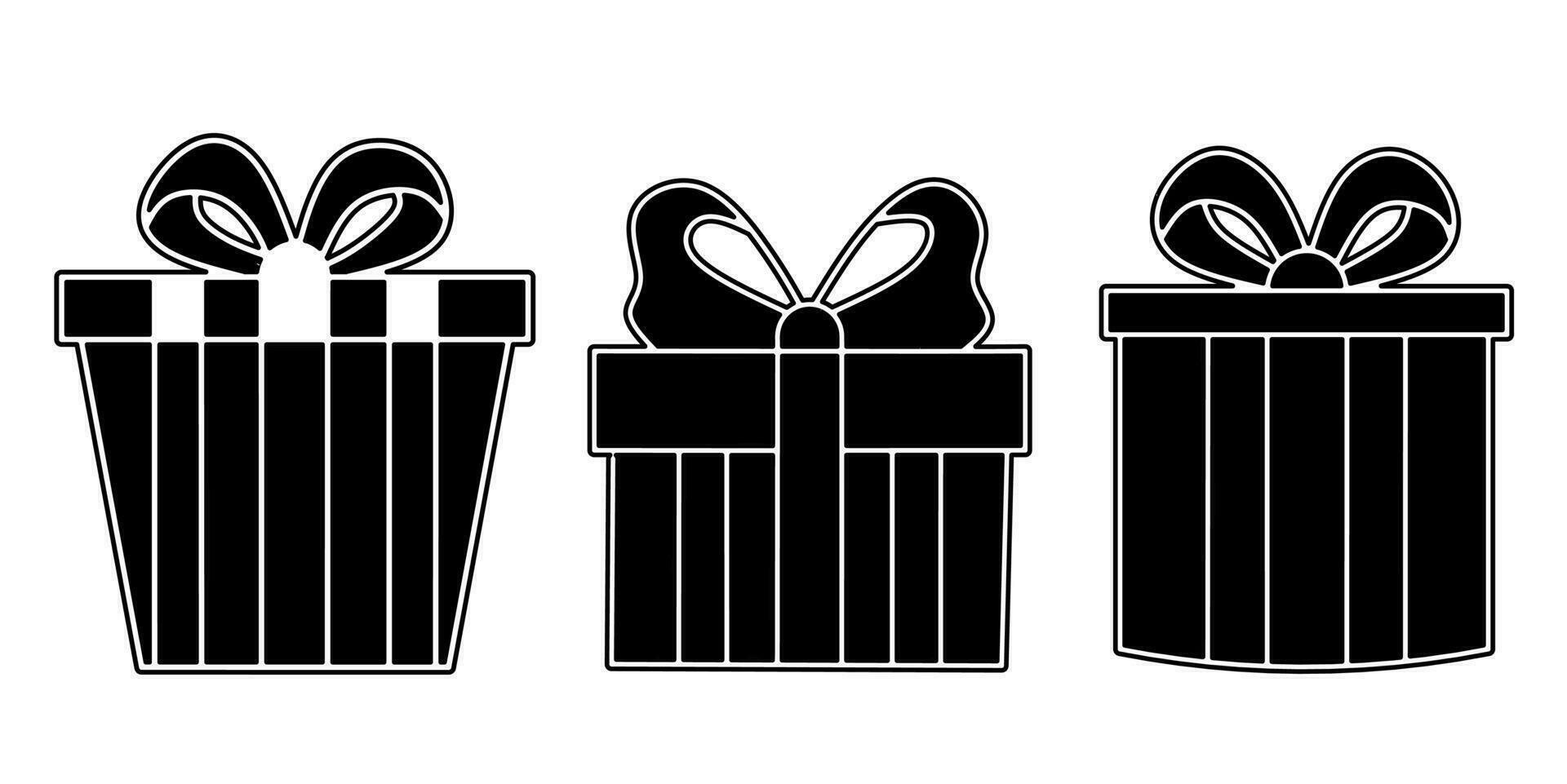 cadeau boîte icône collection. un illustration de une noir cadeau boîte icône. Stock vecteur. vecteur