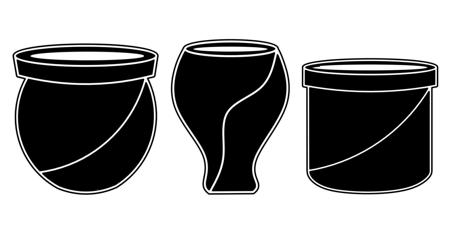 mis en pot icône collection. un illustration de une noir mis en pot icône. Stock vecteur. vecteur