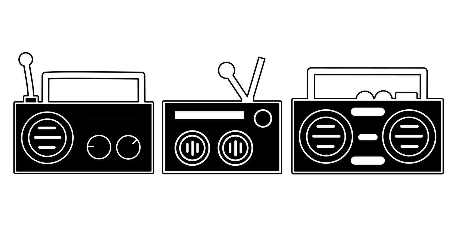 radio icône collection. un illustration de une noir radio icône. Stock vecteur. vecteur