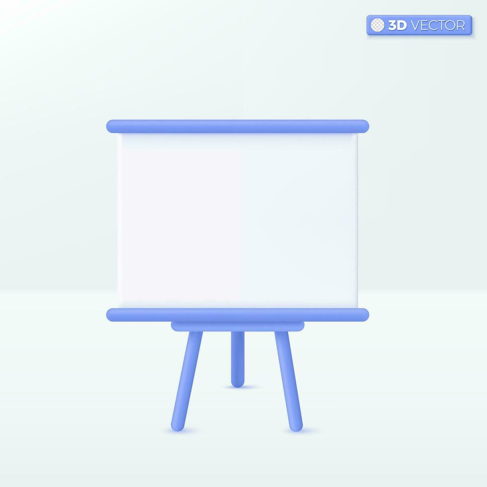 tableau blanc pour présentation et projecteur trépied icône symbole. équipement pour conférences et commercialisation stratégie, affaires concept. 3d vecteur isolé illustration conception. dessin animé pastel minimal style.