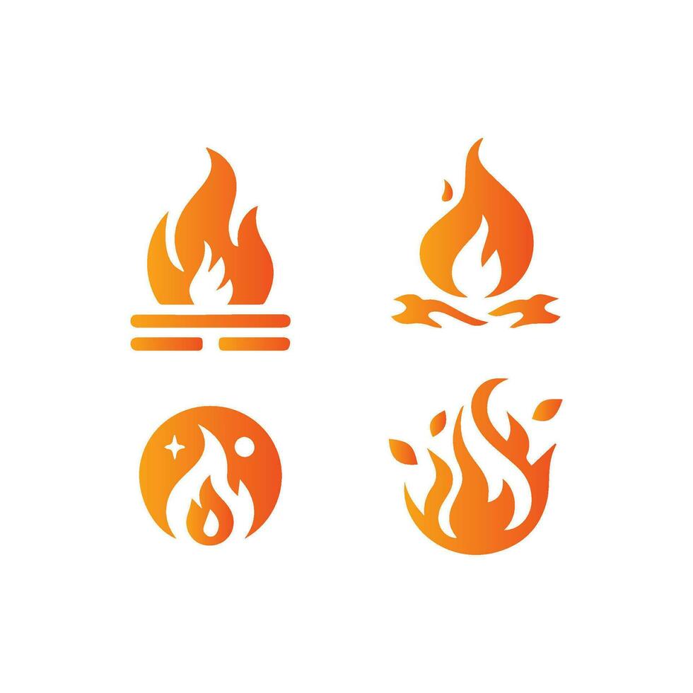 Feu brûlant isolé symbole icône ensemble, Facile graphique illustration. coloré flamme détail et main tiré vecteur graphique. feu de camp boule de feu signe décoration. chaud Température logo image.