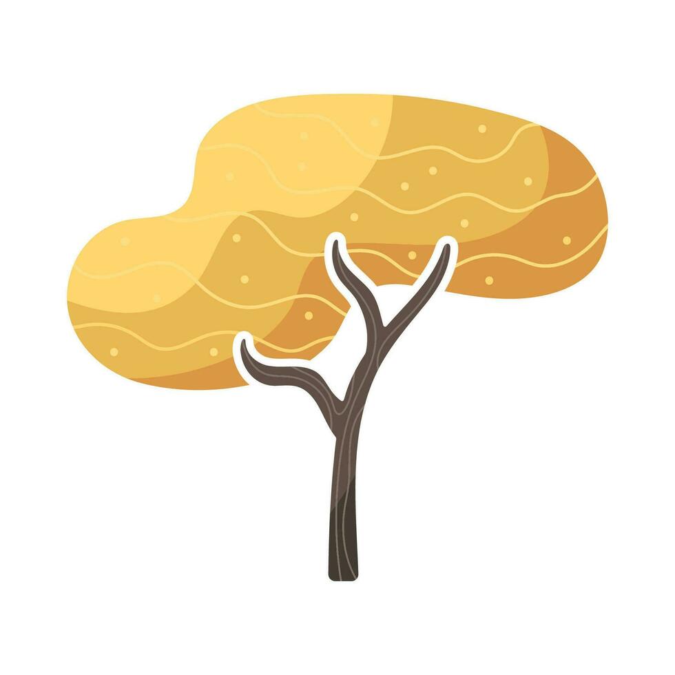 mignonne Jaune fantaisie arbre. dessin animé plat illustration. brillant clipart pour l'automne autocollants et cartes postales. vecteur conception élément isolé sur blanc Contexte. objet pour forêt, parc ou jardin.